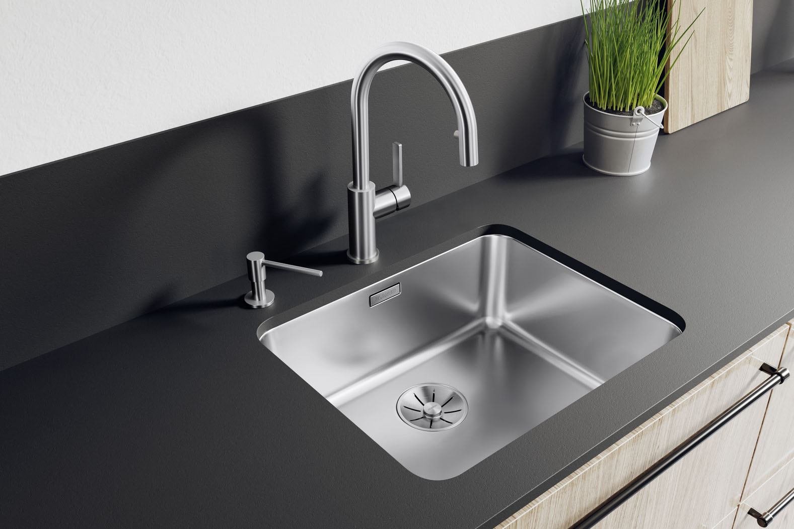 Solis Signature SOLIS 500 Undermount Single Bowl Sink - Stainless Steel Brushed Finish ...