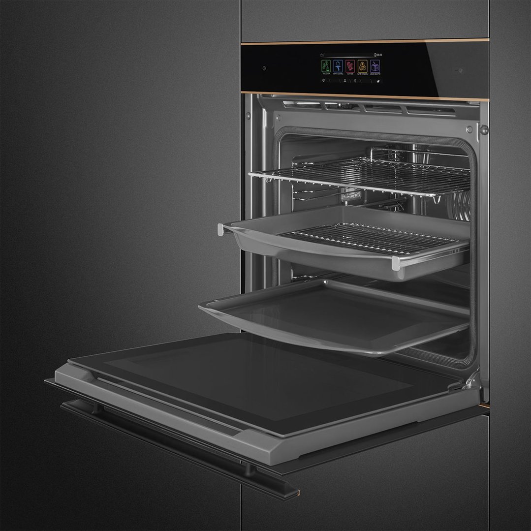 Smeg 60cm Dolce Stil Novo Pyro Steam Oven - Black Glass with Copper Trim SOPA6606WS2PNR