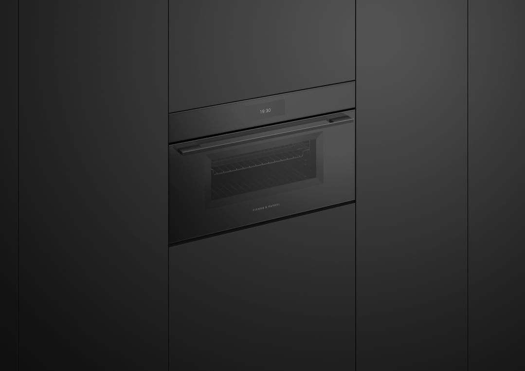 Fisher & Paykel 76cm Series 9, Minimal Compact Combi-Microwave Oven, Black Glass OM76NMUB3