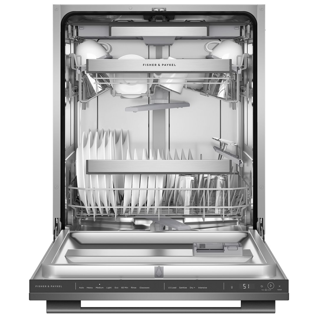Fisher & Paykel Series 7, Contemporary Built-under Dishwasher, Black Stainless Steel, Round Handle DW60UD4B4