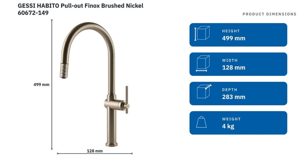 GESSI HABITO Pull-out Finox Brushed Nickel 60672-149 — product dimensions