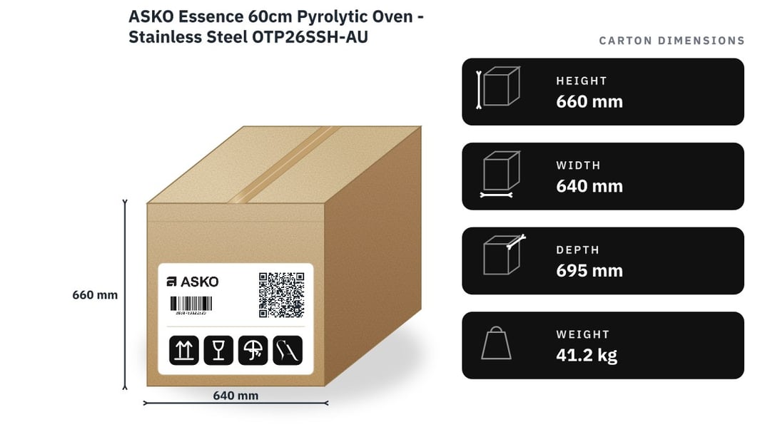 ASKO Essence 60cm Pyrolytic Oven - Stainless Steel OTP26SSH-AU — packaged dimensions