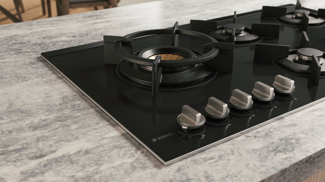 Asko 90cm Hob Gas 5 Burner Volcano Cooktop Black Glass HG8953BGD1
