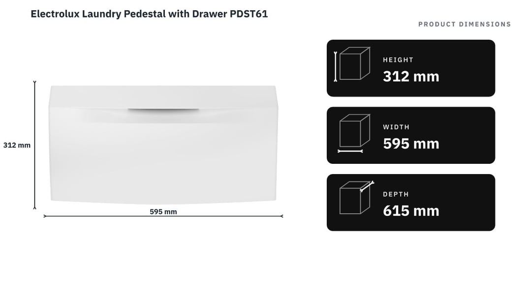Electrolux Laundry Pedestal with Drawer PDST61 — product dimensions