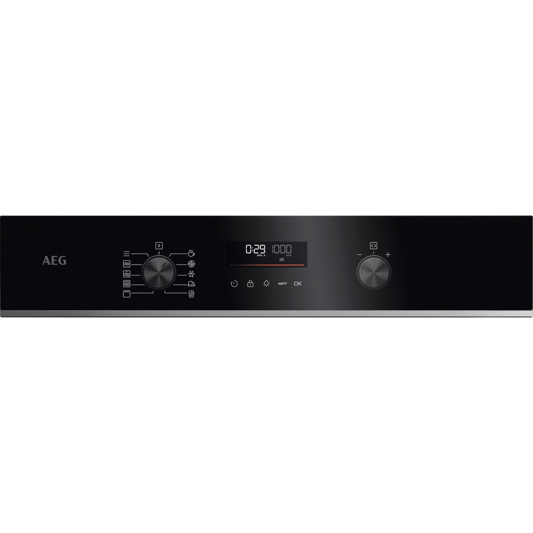 AEG 45cm Compact Combi Microwave Oven, Black with Stainless Steel Trim - 5000 Series OM5NB40BE
