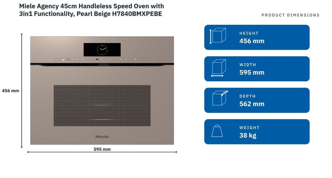 Miele 45cm Handleless Speed Oven with 3in1 Functionality, Pearl Beige H7840BMXPEBE