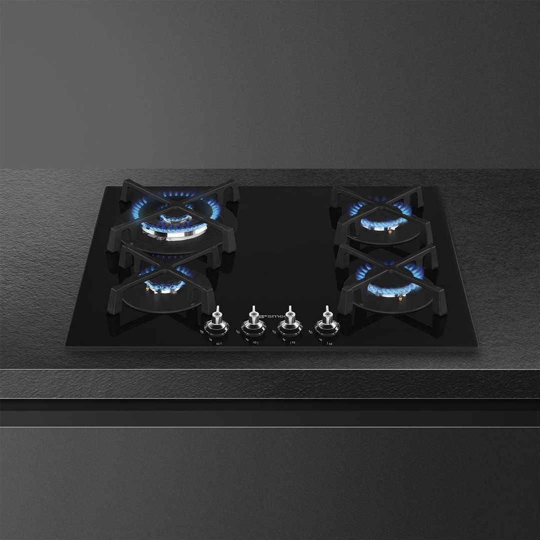 Smeg 60cm Classic Gas on Glass on Steel Cooktop - Black Glass PV364NAU