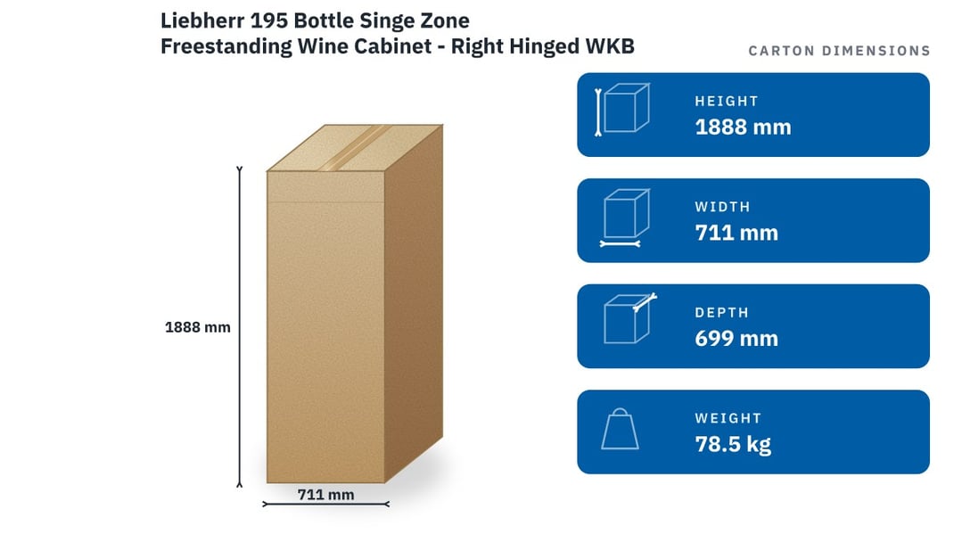 Liebherr 195 Bottle Singe Zone Freestanding Wine Cabinet - Right Hinged WKB4611RHH