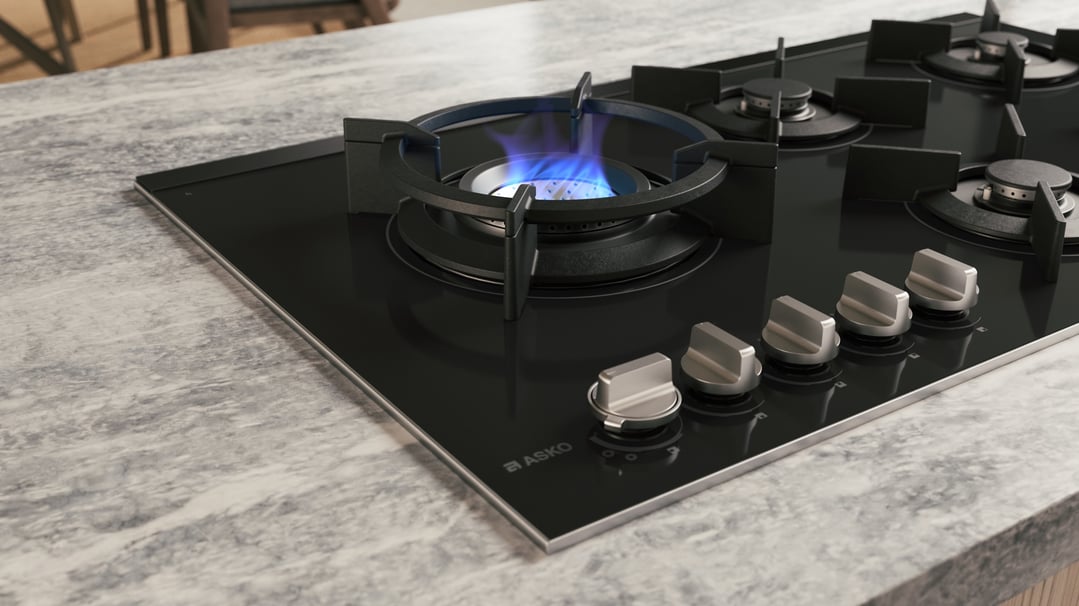 Asko 90cm Hob Gas 5 Burner Volcano Cooktop Black Glass HG8953BGD1