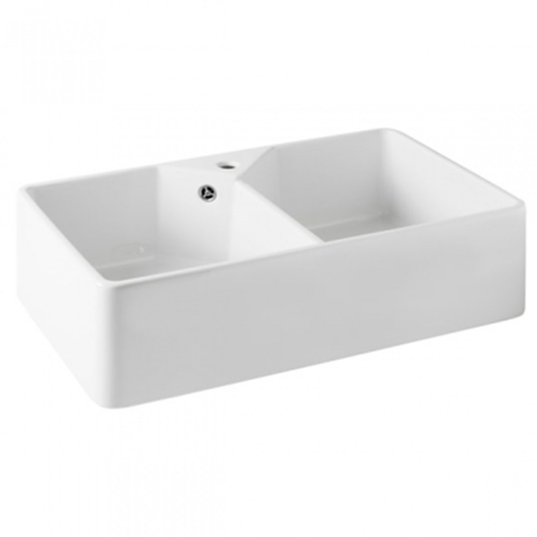 Turner Hastings Chester 80x50 1TH Double Bowl Fireclay Sink incl. Overflow Kit 7403