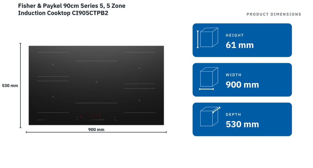 Fisher & Paykel 90cm Series 5, 5 Zone Induction Cooktop CI905CTPB2
