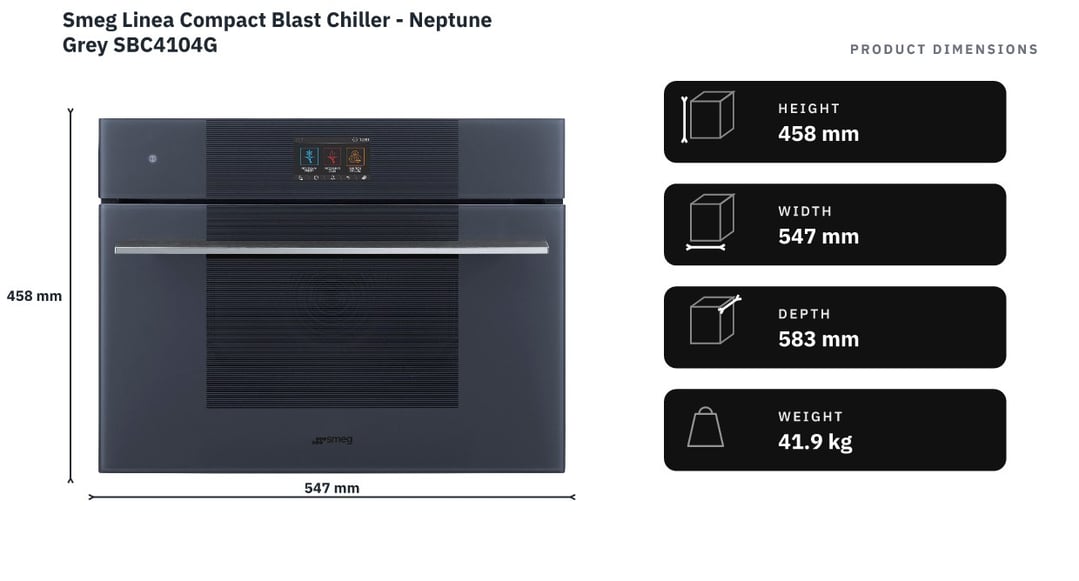 Smeg Linea Compact Blast Chiller - Neptune Grey SBC4104G — product dimensions