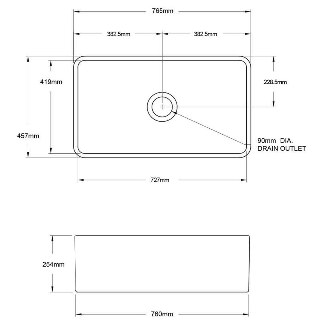 Turner Hastings Novi 75x46 Fireclay Butler Sink - Concrete Look NO754FS-CL