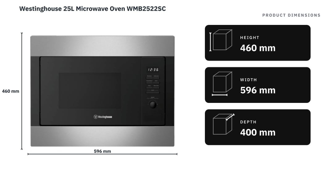 Westinghouse 25L Microwave Oven WMB2522SC — product dimensions