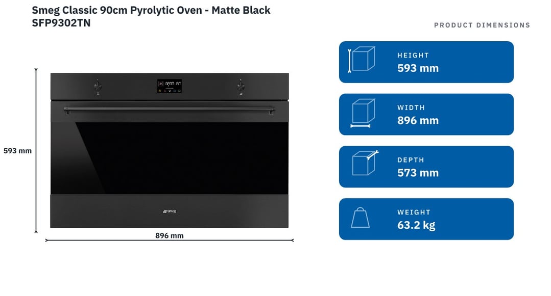 Smeg Classic 90cm Pyrolytic Oven - Matte Black SFP9302TN