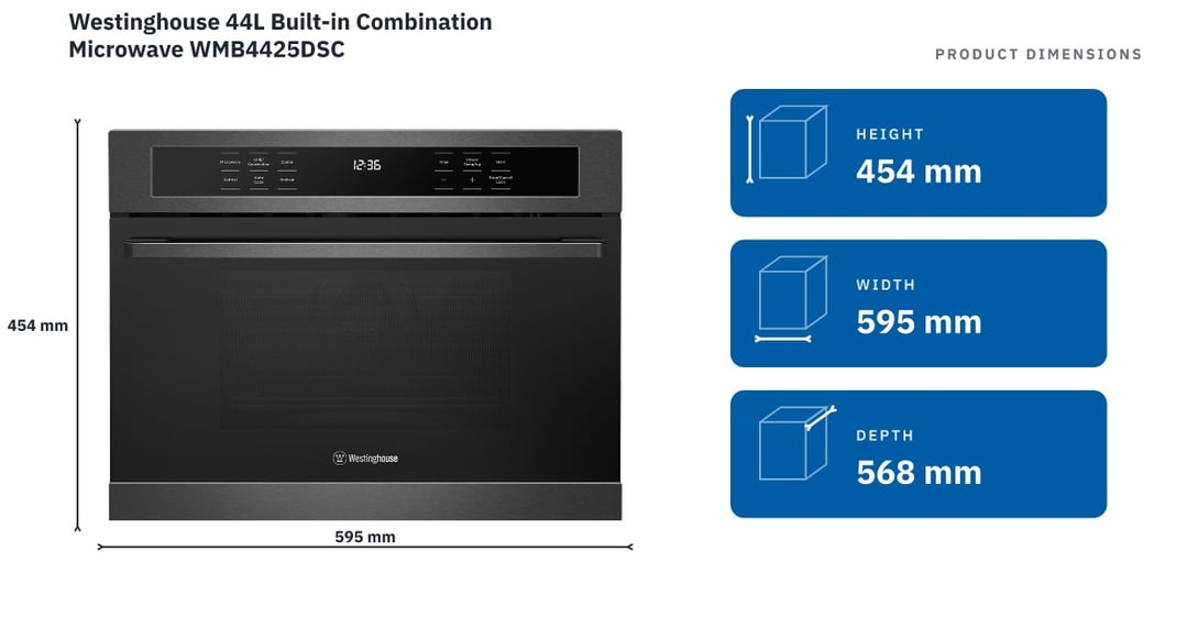 Westinghouse 44L Built-in Combination Microwave WMB4425DSC — product dimensions