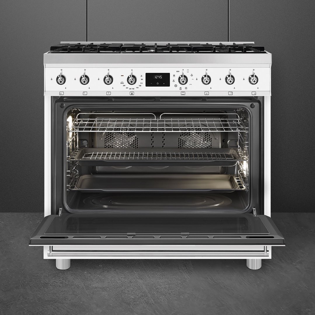 Smeg 90cm 6 Burner Classic Freestanding Dual Fuel Cooker White CS9GMWHA2