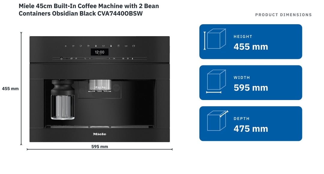 Miele 45cm Built-In Coffee Machine with 2 Bean Containers Obsidian Black CVA7440OBSW — product dimensions