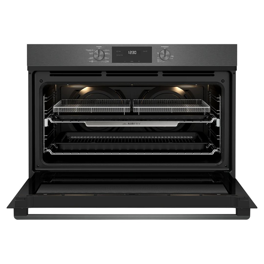 Westinghouse 90cm multi-function 8 dark stainless steel oven with Air Fry, twin fan, and 125L WVE9516DD
