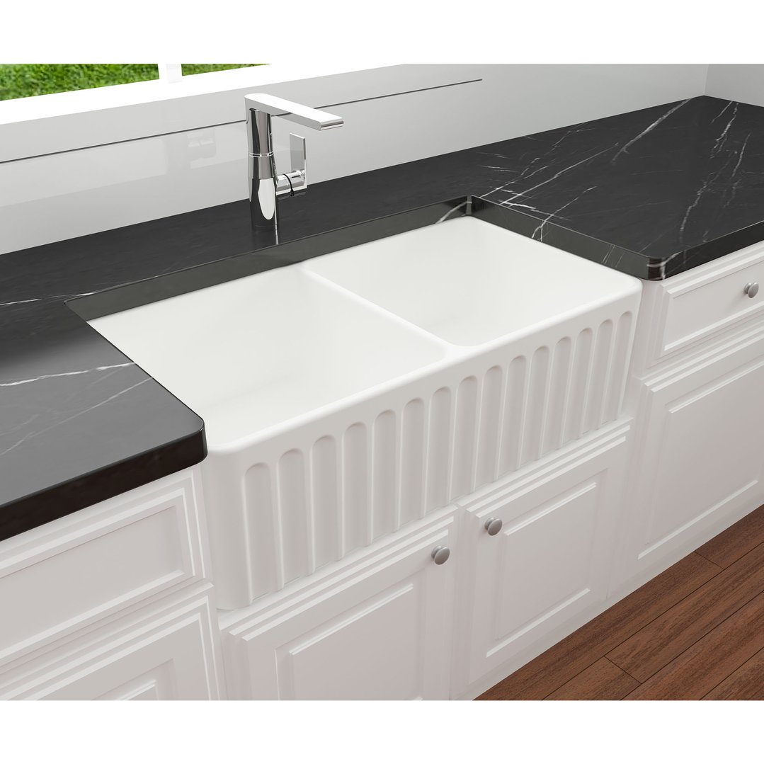 Turner Hastings Novi 85x46 Double Bowl Fireclay Butler Sink - Matte White NO853FS-MW