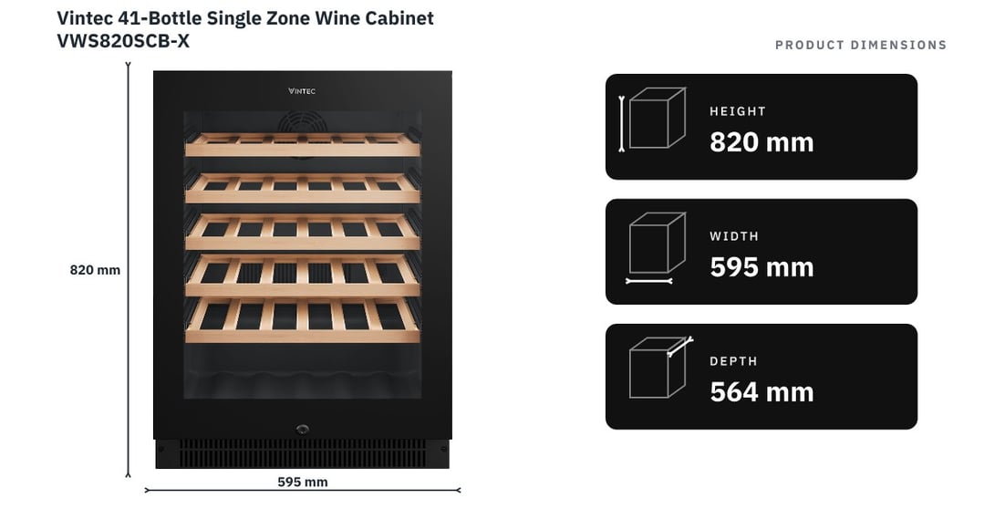 Vintec 41-Bottle Single Zone Wine Cabinet VWS820SCB-X — product dimensions