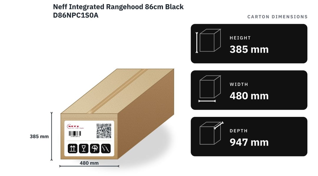 Neff Integrated Rangehood 86cm Black D86NPC1S0A — packaged dimensions