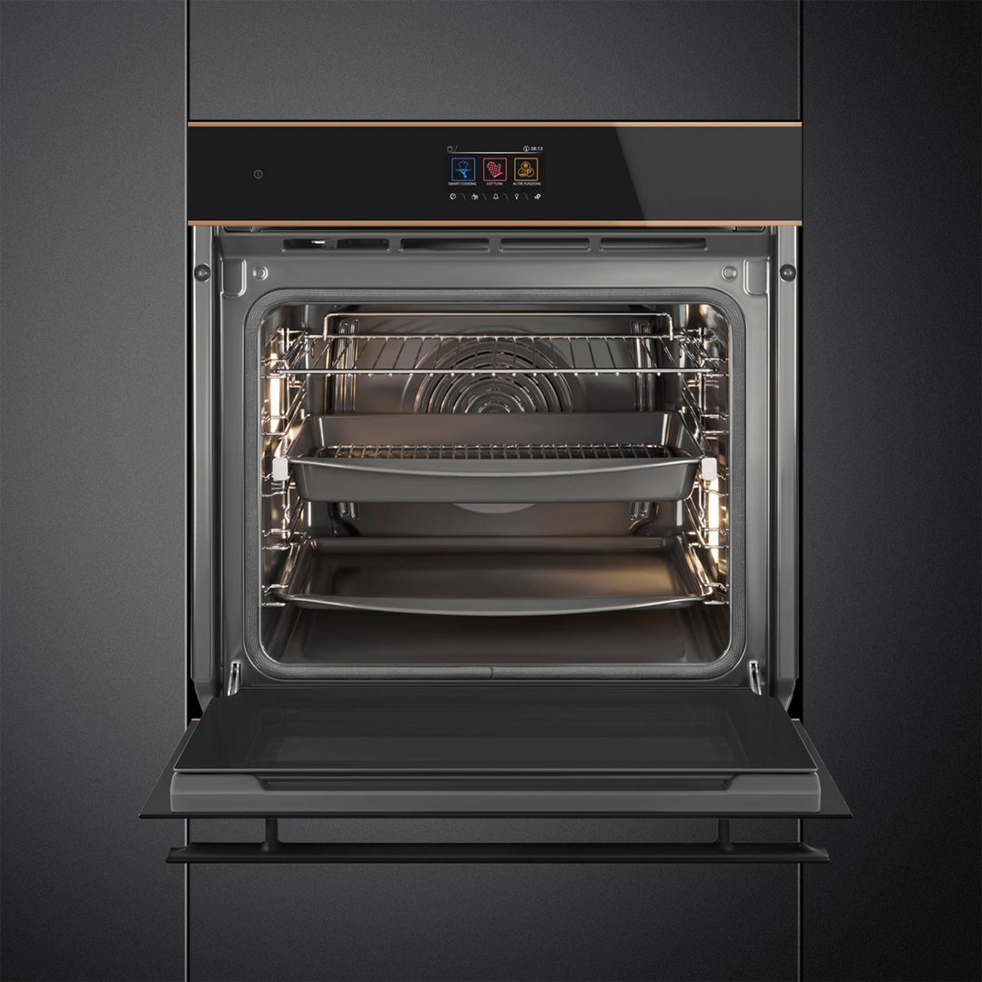Smeg 60cm Dolce Stil Novo Pyrolytic Oven Black and Copper Trim SOP6604TPNR
