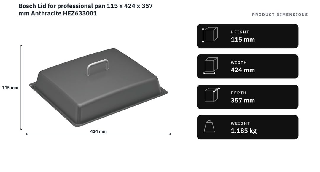 Bosch Lid for professional pan 115 x 424 x 357 mm Anthracite HEZ633001 — product dimensions