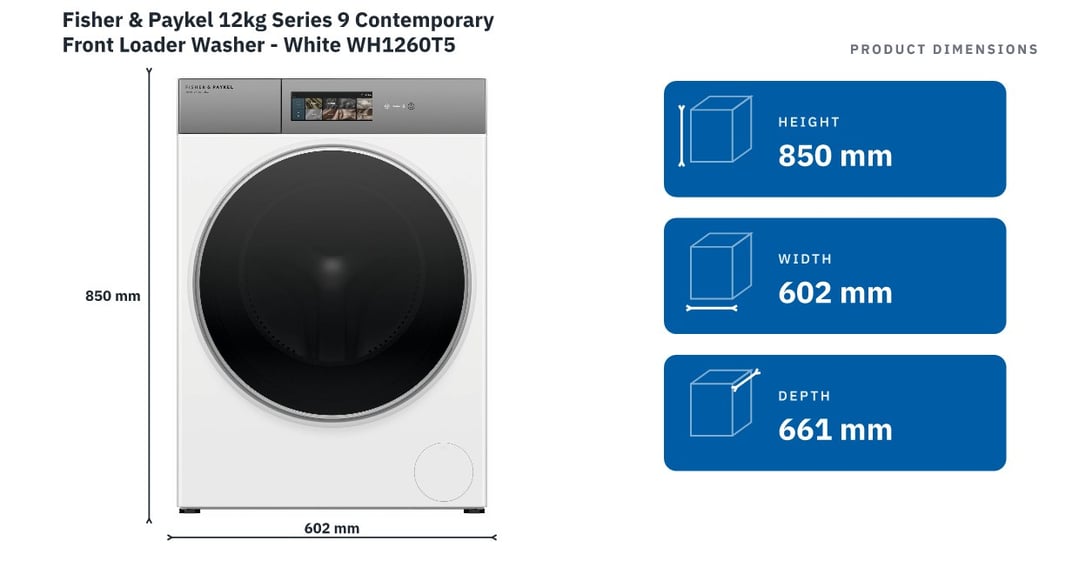 Fisher & Paykel 12kg Series 9 Contemporary Front Loader Washer - White WH1260T5