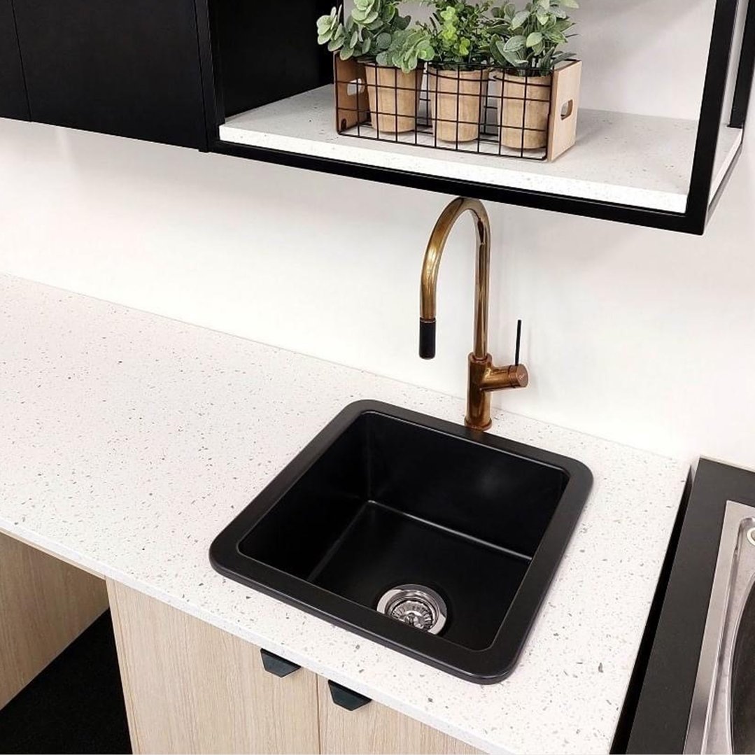 Turner Hastings Cuisine 46x46 Inset / Undermount Fireclay Sink Matte Black with Overflow CU46FS-MB-OF