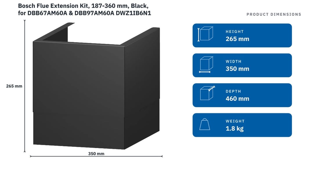Bosch Flue Extension Kit, 187-360 mm, Black, for DBB67AM60A & DBB97AM60A DWZ1IB6N1 — product dimensions