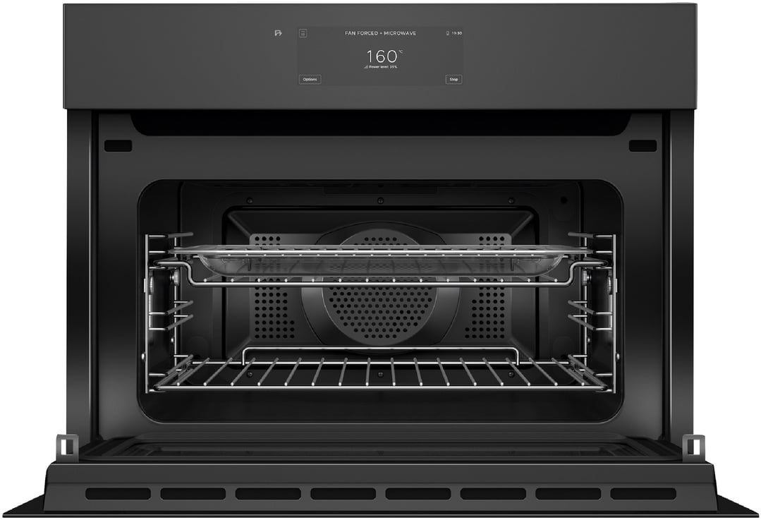 Fisher & Paykel 60cm Minimal Handleless Compact Combi-Microwave Oven, Black OM60NMUNB5