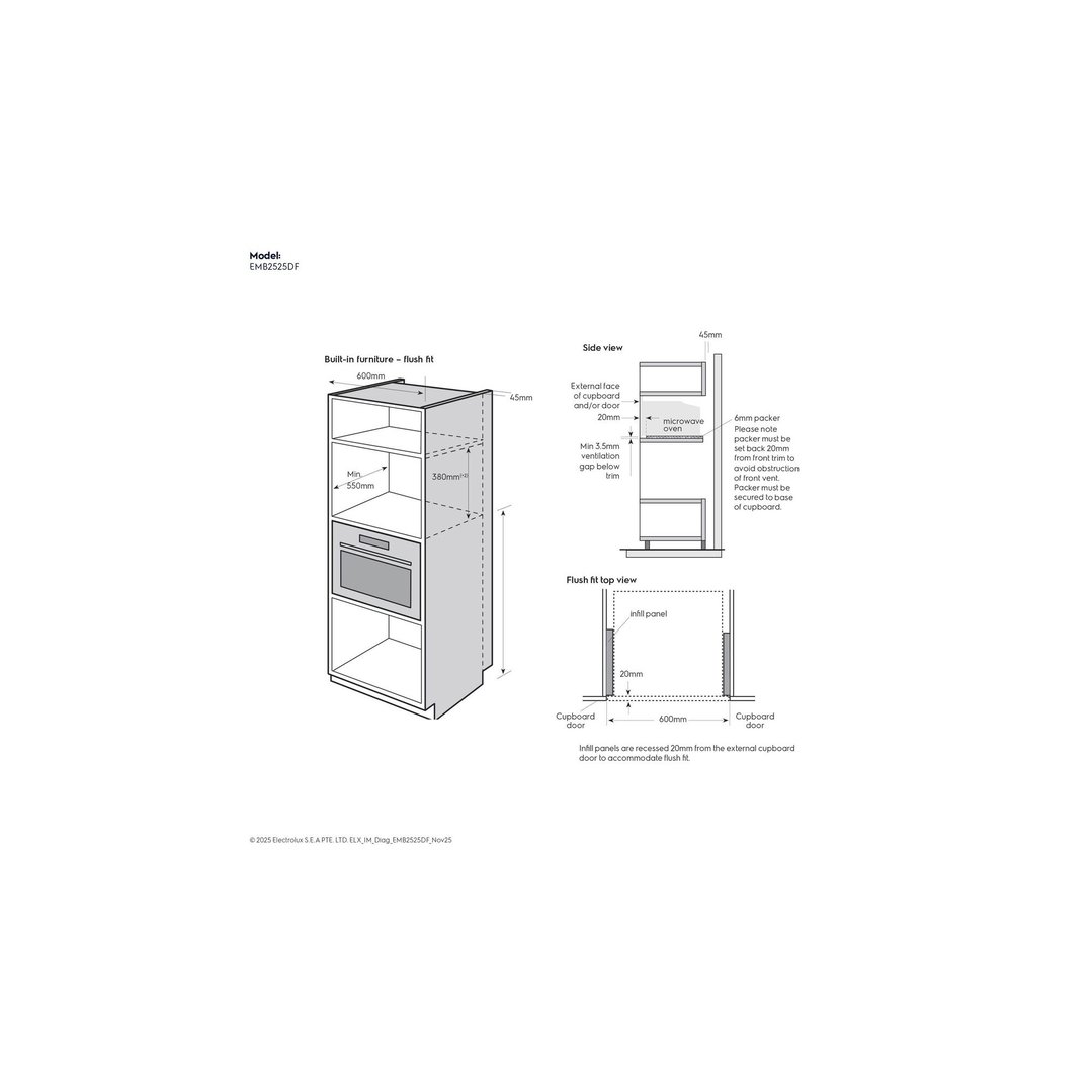 Electrolux 25L Built-in Microwave Oven, Black - 500 Series EMB2525DF