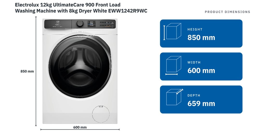 Electrolux 12kg UltimateCare 900 Front Load Washing Machine with 8kg Dryer White EWW1242R9WCS
