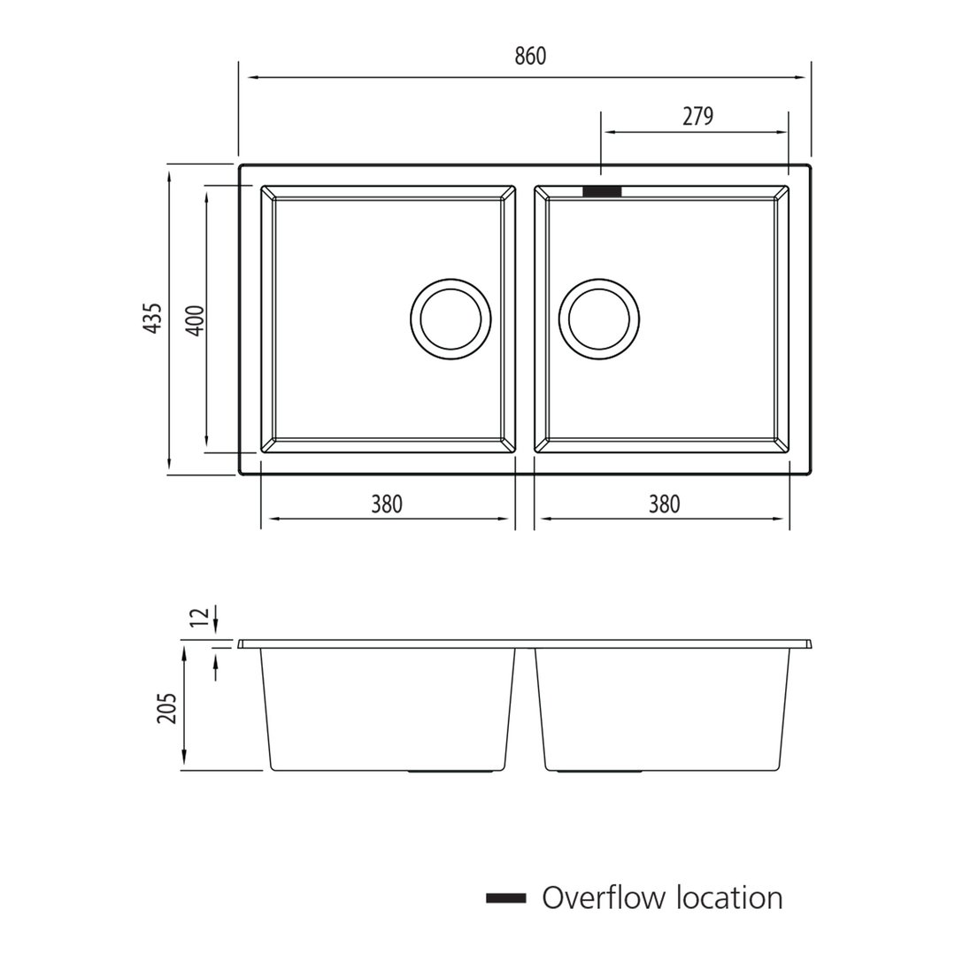 Oliveri Santorini Double Bowl Undermount Sink - Matte Black ST-MB1563UOF