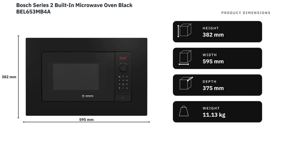 Bosch Series 2 Built-In Microwave Oven Black BEL653MB4A — product dimensions