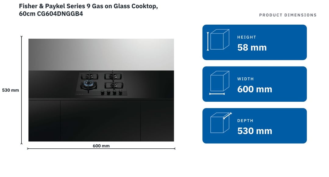 Fisher & Paykel Series 9 Gas on Glass Cooktop, 60cm CG604DNGGB4