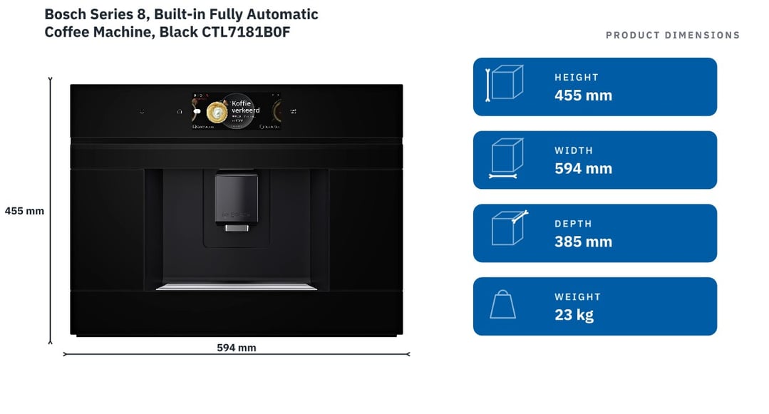 Bosch Series 8, Built-in Fully Automatic Coffee Machine, Black CTL7181B0F — product dimensions