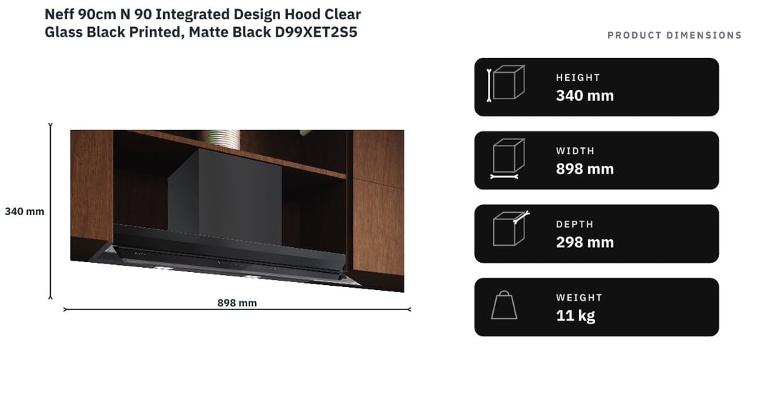 Neff 90cm N 90 Integrated Design Hood Clear Glass Black Printed, Matte Black D99XET2S5