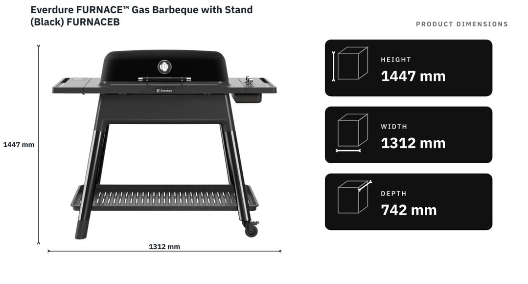 Everdure FURNACE™ Gas Barbeque with Stand (Black) FURNACEB — product dimensions