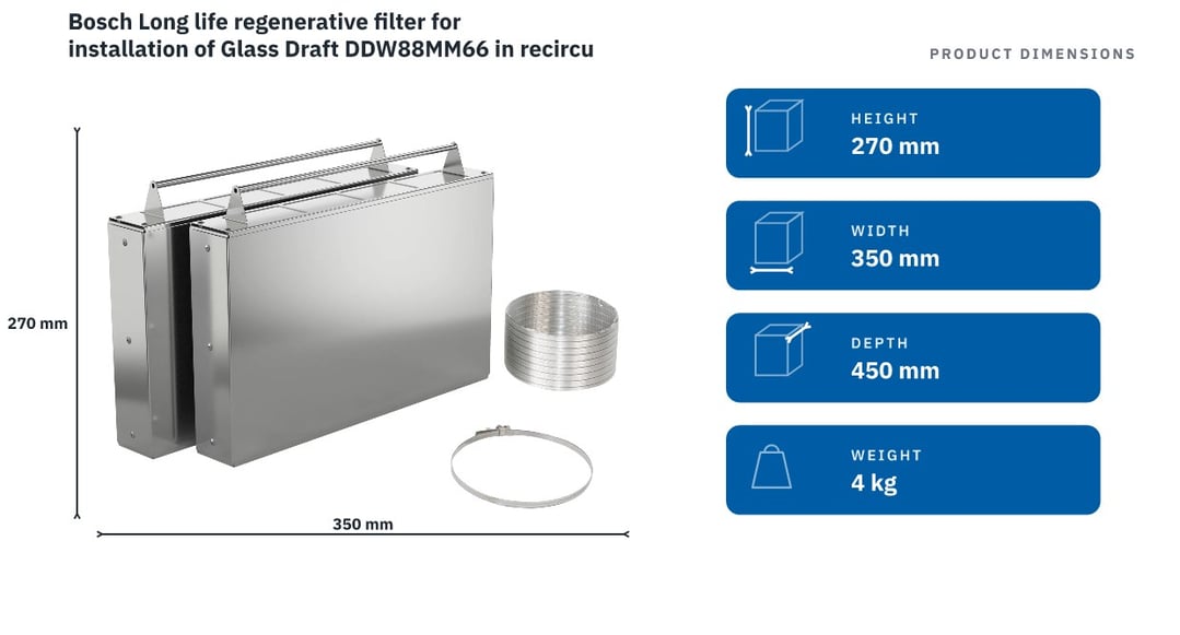 Bosch Long life regenerative filter for installation of Glass Draft DDW88MM66 in recirculation mode DSZ1WW1J1