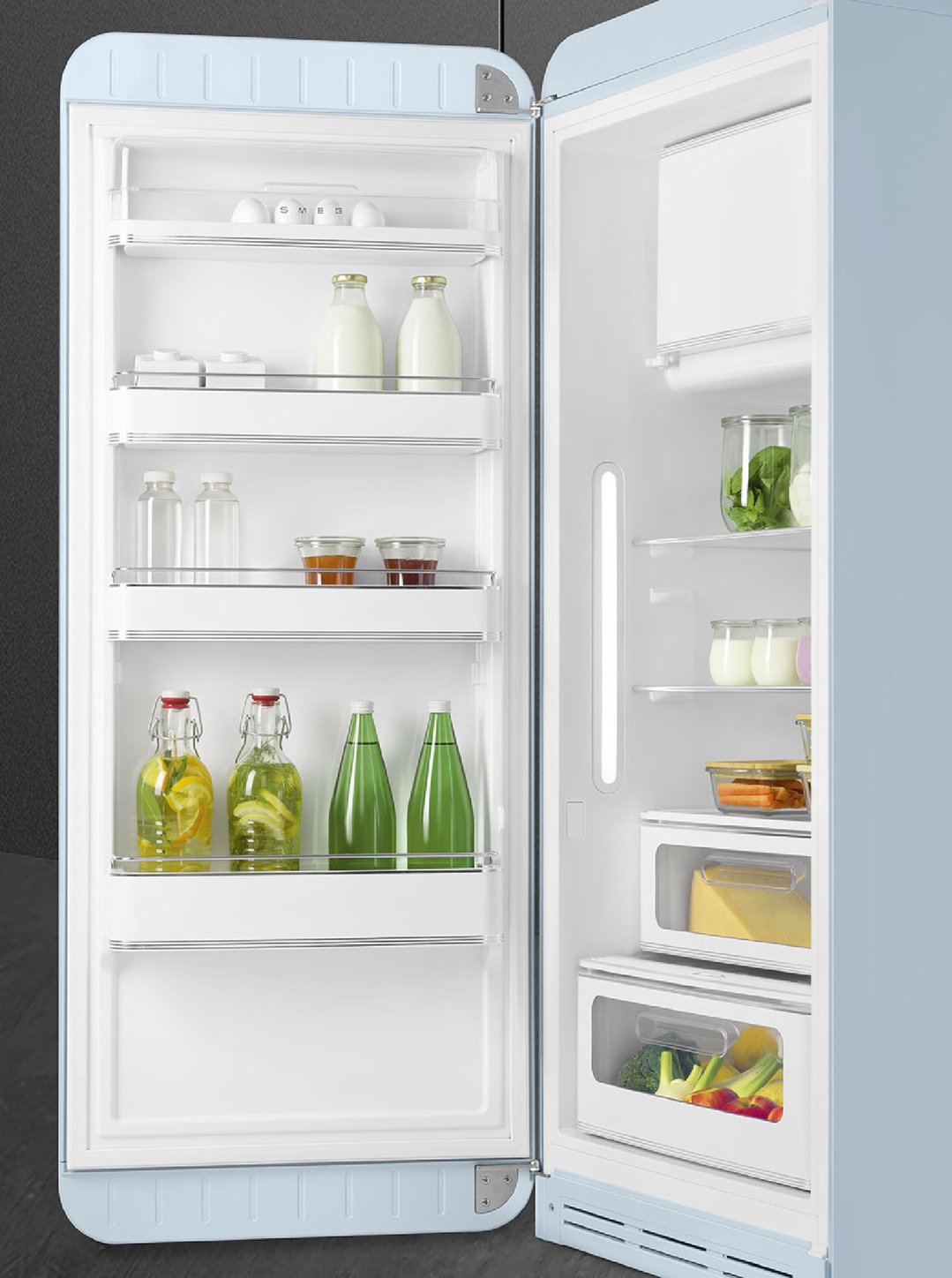 Smeg FAB28 50's Style 270L Retro Refrigerator Left Hand Hinge - Pastel Blue FAB28LPB6AU