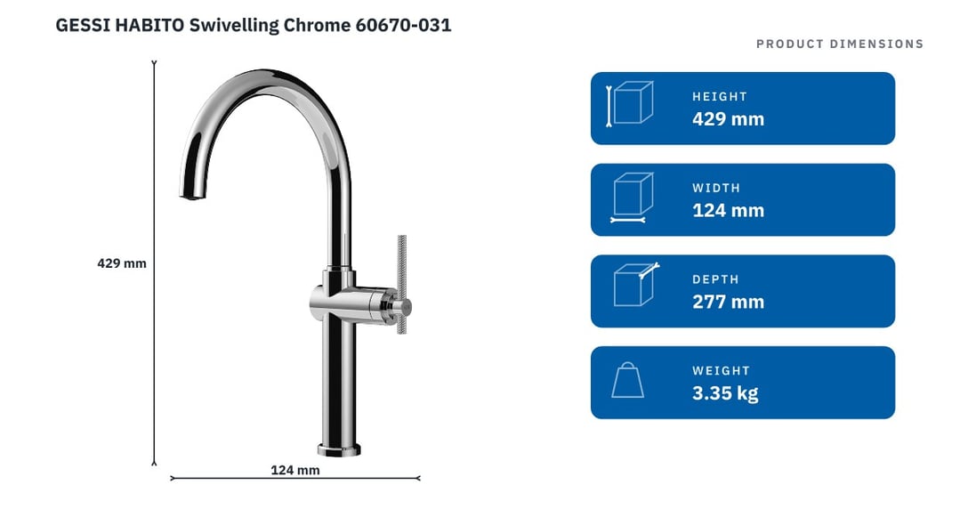 GESSI HABITO Swivelling Chrome 60670-031 — product dimensions