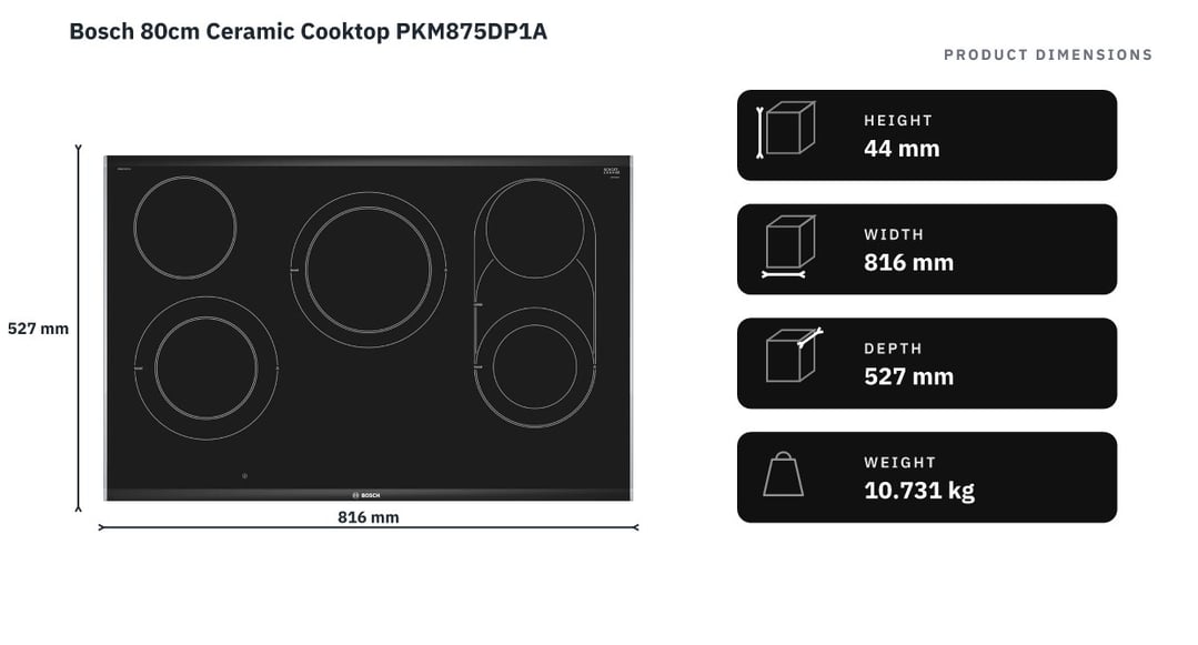 Bosch 80cm Ceramic Cooktop PKM875DP1A — product dimensions
