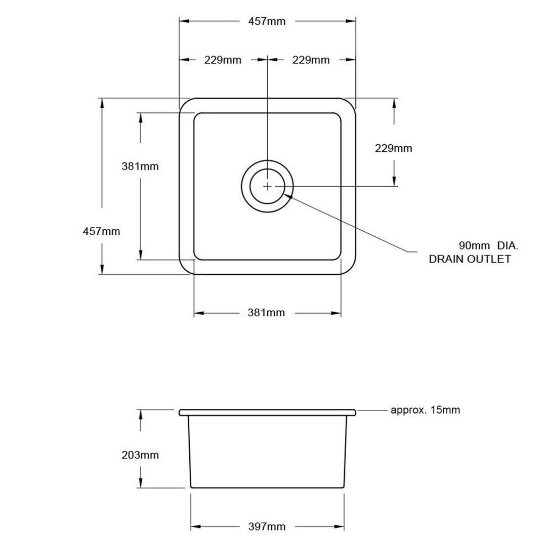 Turner Hastings Cuisine 46x46 Inset / Undermount Fireclay Sink with Overflow CU46FS-OF