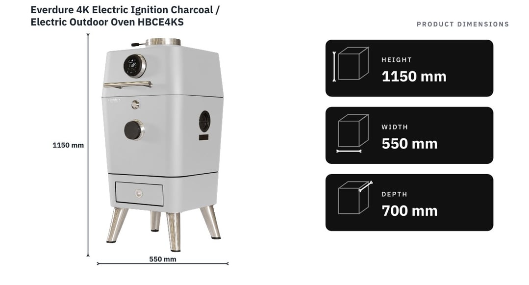 Everdure 4K Electric Ignition Charcoal / Electric Outdoor Oven HBCE4KS — product dimensions