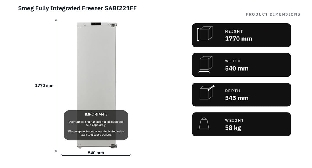 Smeg Fully Integrated Freezer SABI221FF — product dimensions