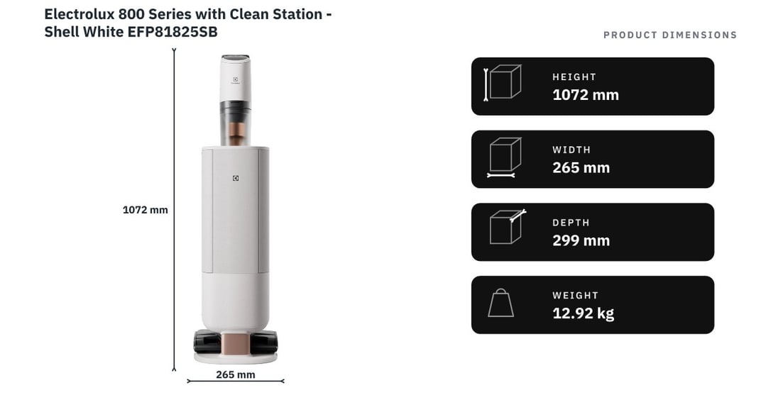 Electrolux 800 Series with Clean Station - Shell White EFP81825SB — product dimensions