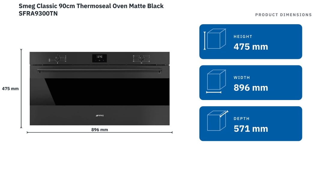 Smeg Classic 90cm Thermoseal Oven Matte Black SFRA9300TN