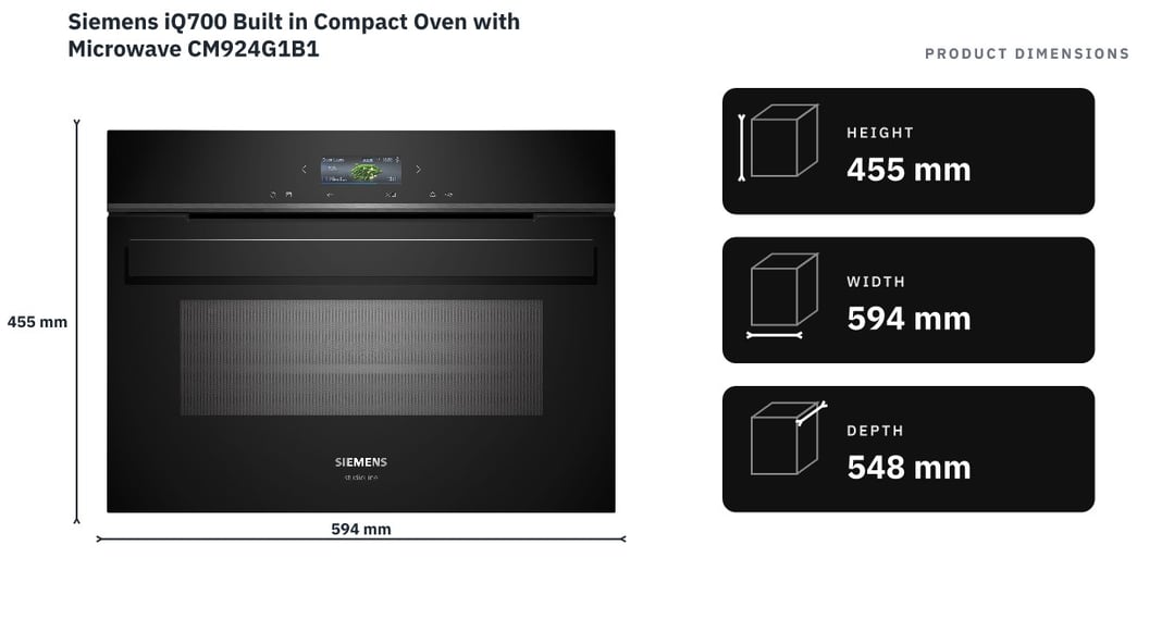 Siemens iQ700 Built in Compact Oven with Microwave CM924G1B1 — product dimensions